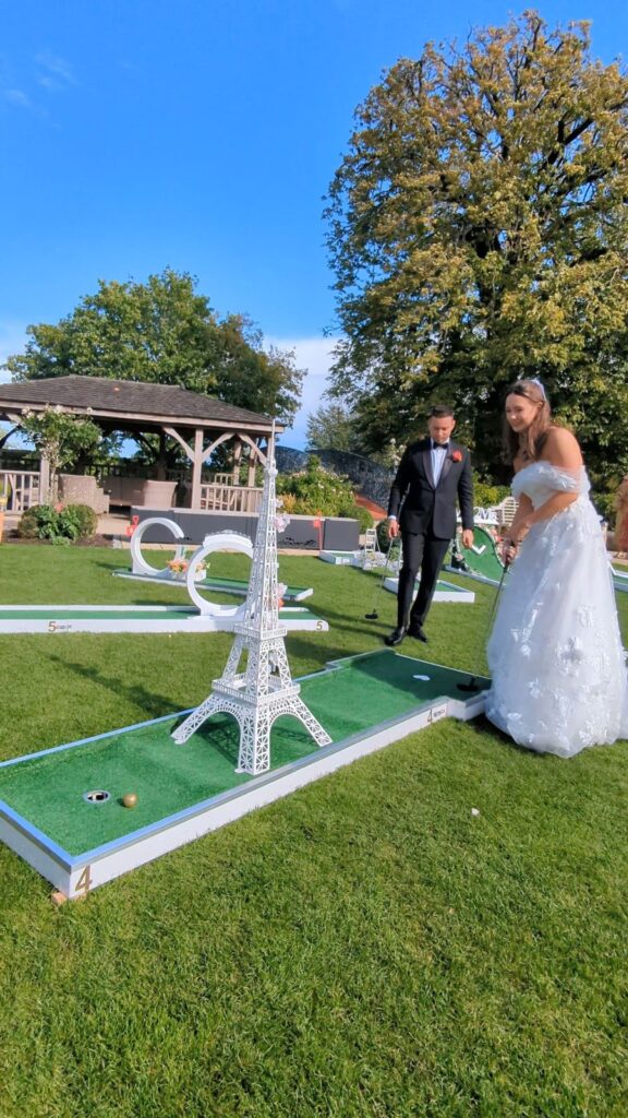 Wedding crazy golf set up at Bassmead Manor Barns