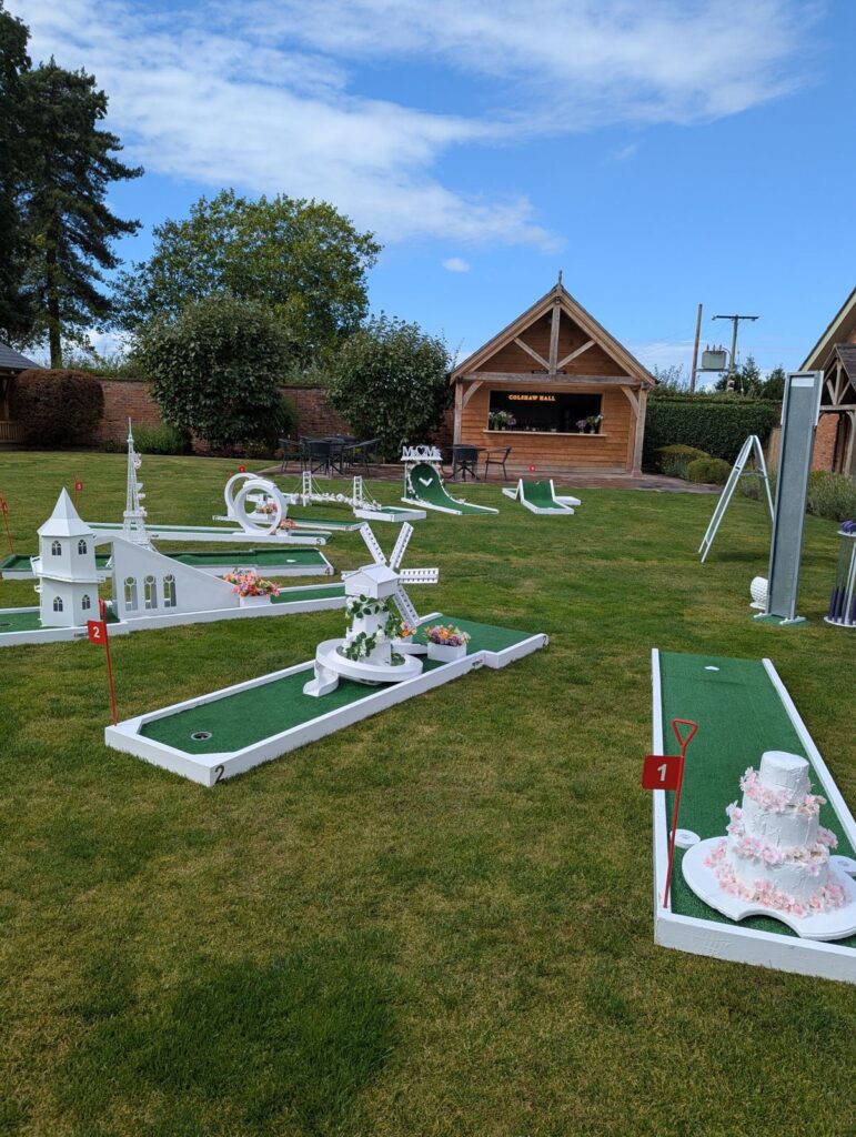 Wedding crazy golf set up at Colshaw Hall