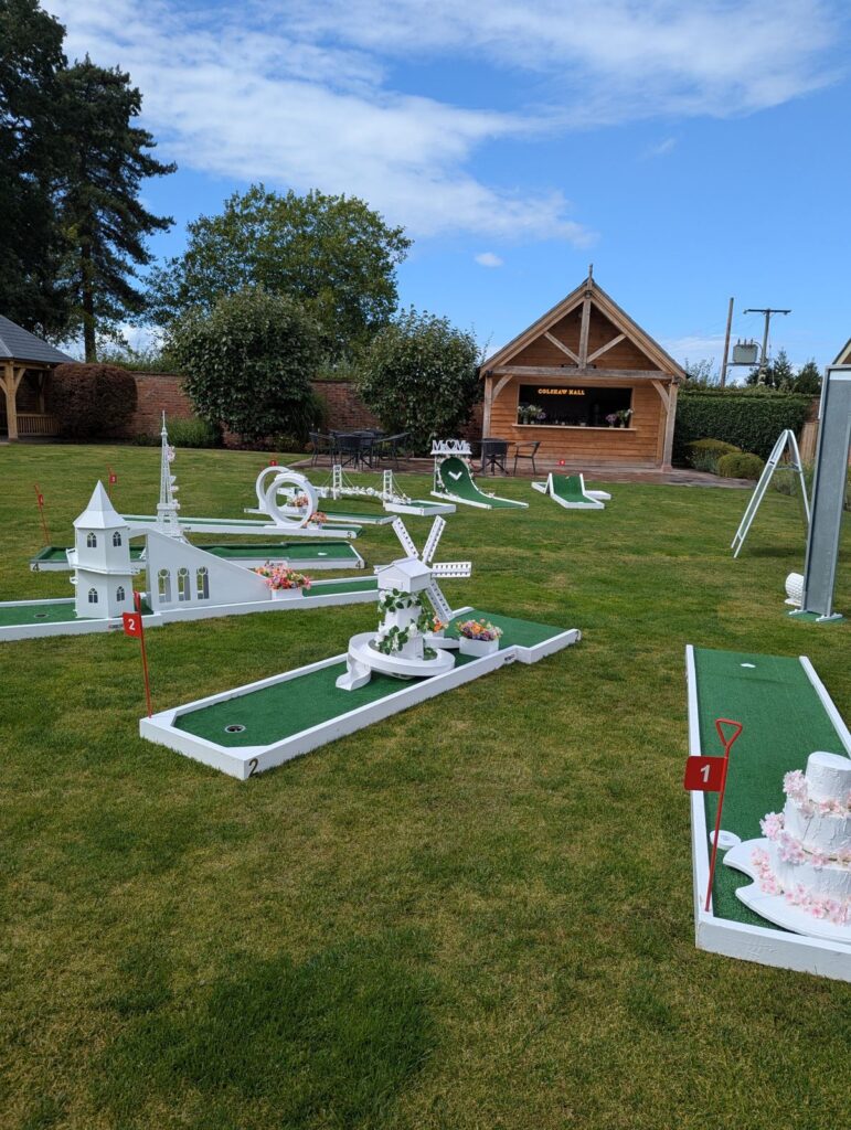 Wedding crazy golf set up at Colshaw Hall