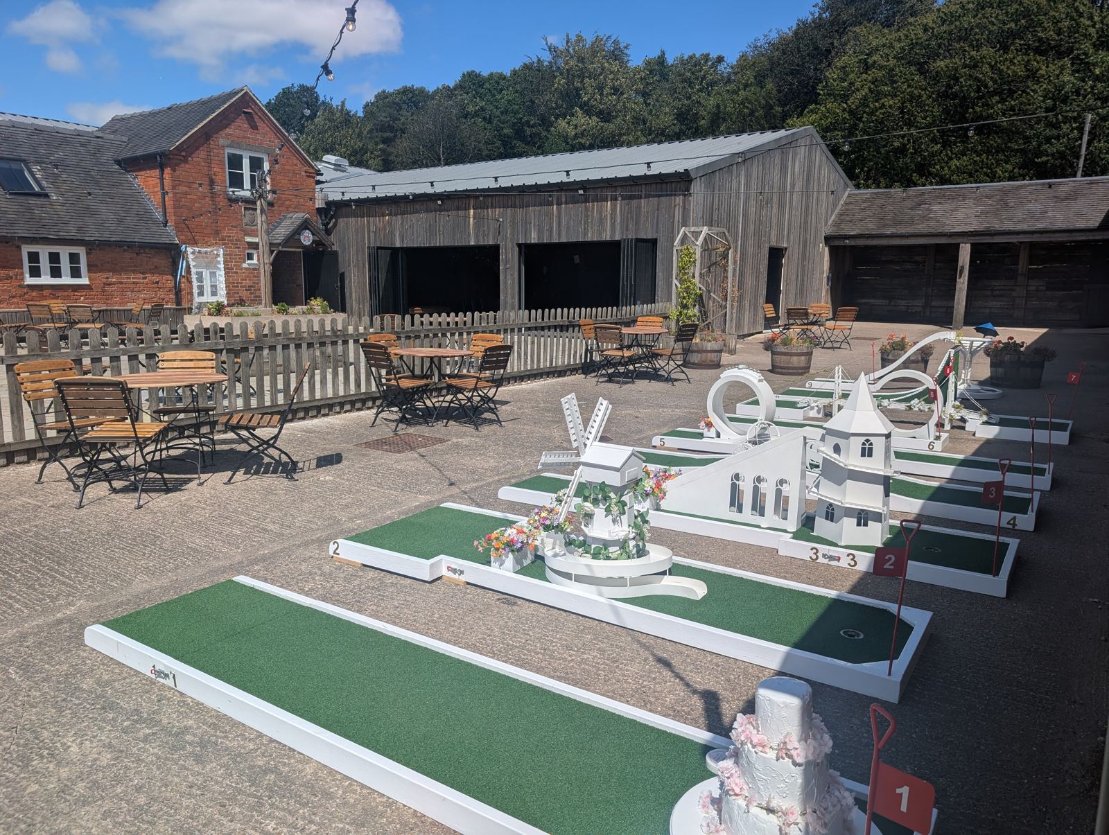 The Crazy Weds wedding crazy golf course set up at Hanbury Barns