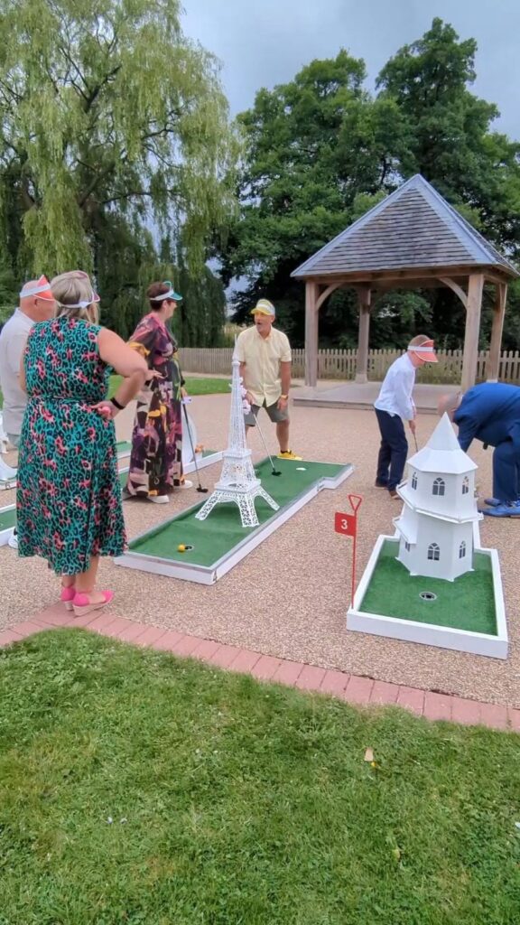Wedding crazy golf set up at Hanbury Barns