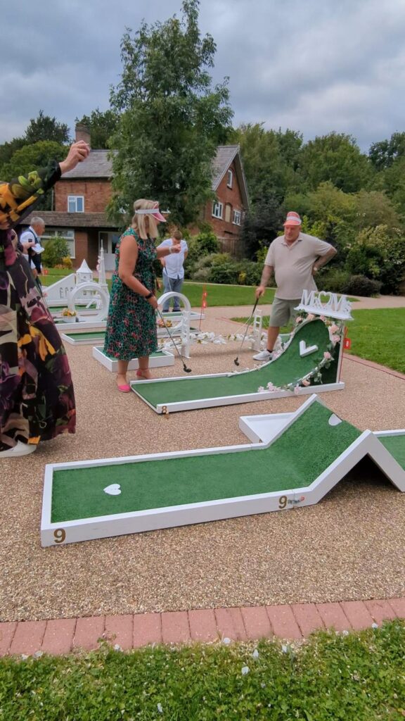 Wedding crazy golf set up at Hanbury Barns