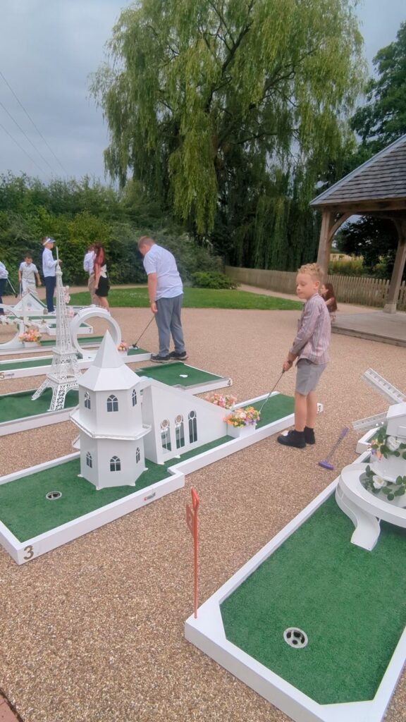 Wedding crazy golf set up at Hanbury Barns