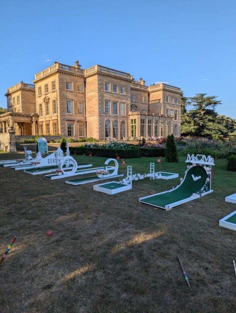 Guests playing wedding crazy golf at Prestwold Hall