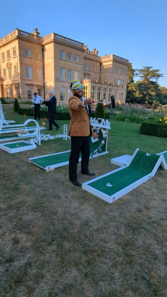 Wedding crazy golf set up at Prestwold Hall