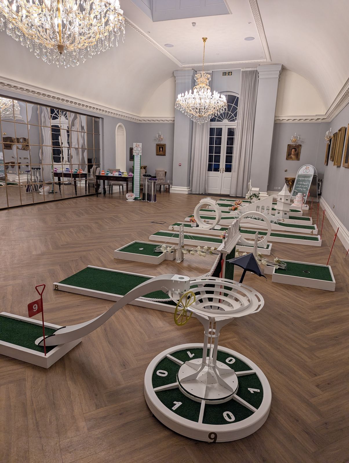 The Crazy Weds wedding crazy golf course set up at Rushton Hall