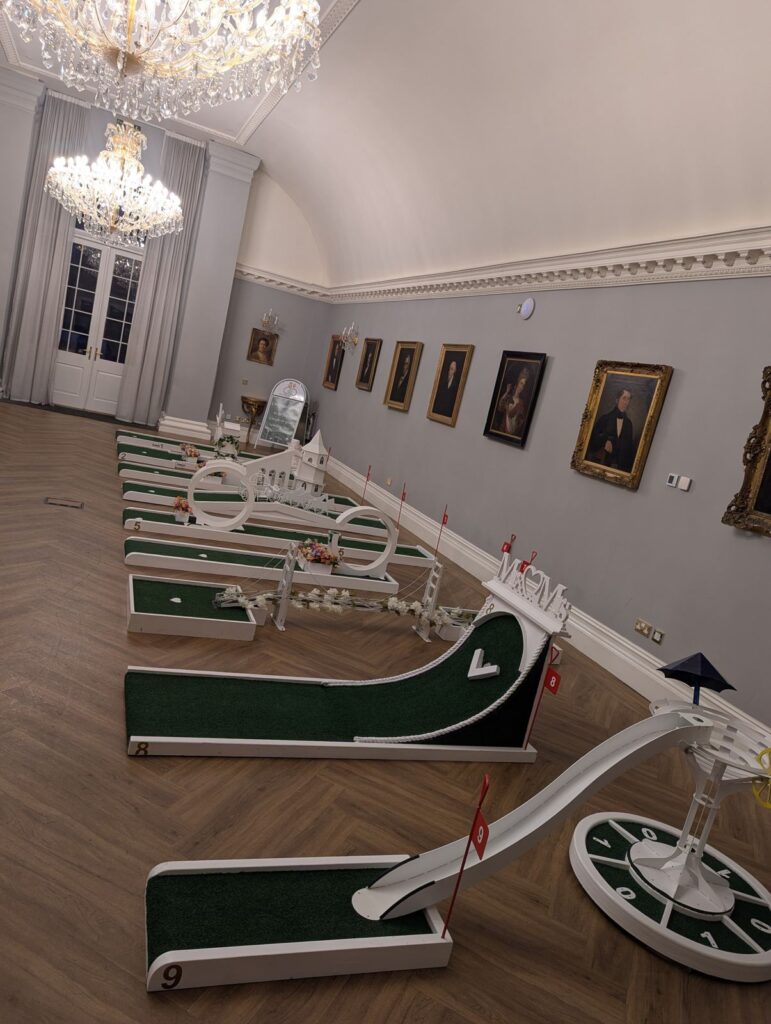 Wedding crazy golf set up at Rushton Hall