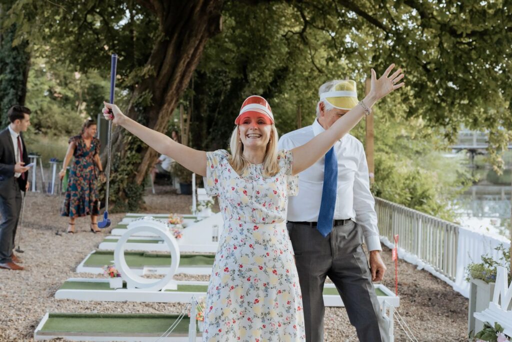 Guests playing wedding crazy golf at The River Mill