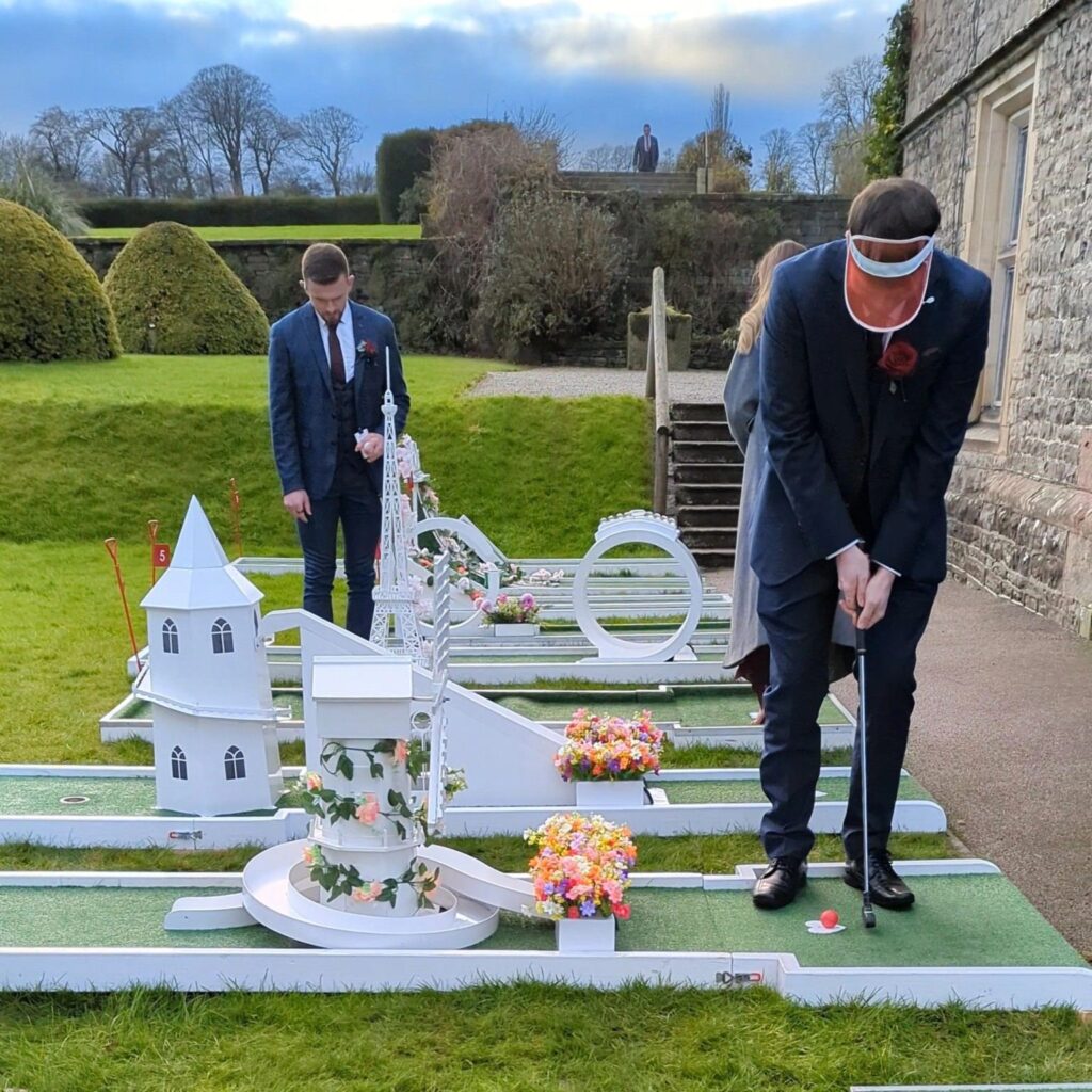 Wedding crazy golf set up at Tissington Hall
