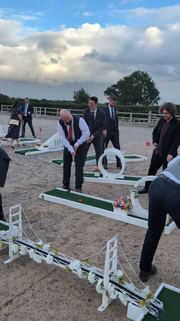 Wedding crazy golf at Burlton Manor