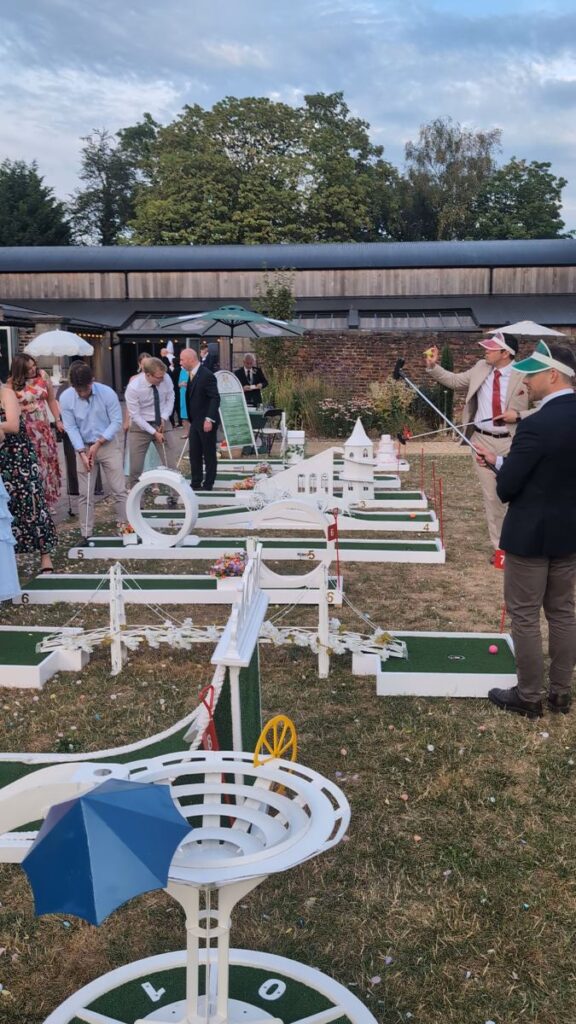 The Crazy Weds course in the walled garden at Foxtail Barns, with the Orangery behind