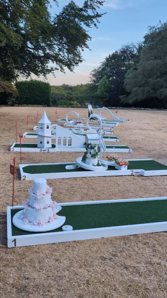The Crazy Weds Signature course laid out on the lawn at Ringwood Hall, Derbyshire